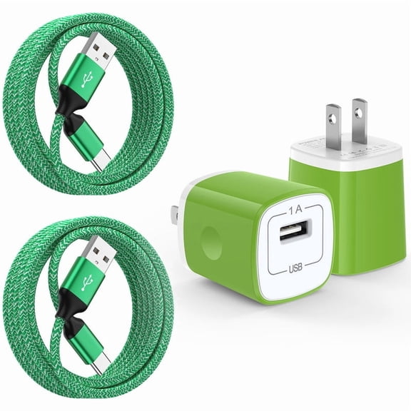 2 Pack Type C Charger Block with 6FT Charging Cables, USB Charger Block Wall Adapter Plug Brick Phone Chargers Compatible with iPhone 17 16 15 14, Samsung, Phone Chargers for Android Phone, Green