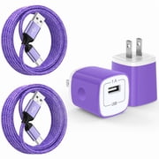 2 Pack Type C Charger Block with 6FT Charging Cables, USB Charger Block Wall Adapter Plug Brick Phone Chargers Compatible with iPhone 17 16 15 14, Samsung, Phone Chargers for Android Phone, Purple