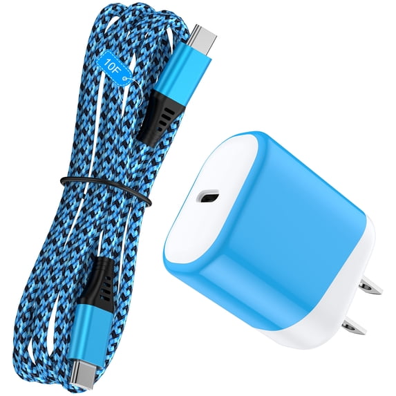 Fast Charger Block, 20W PD USB C Wall Charger with 6FT Type C Charging Cable, Fast Charging Power Adapter Compatible with iPhone 17/16/15 Pro Max Plus, Samsung Galaxy S24 S23, Android Phones, Blue