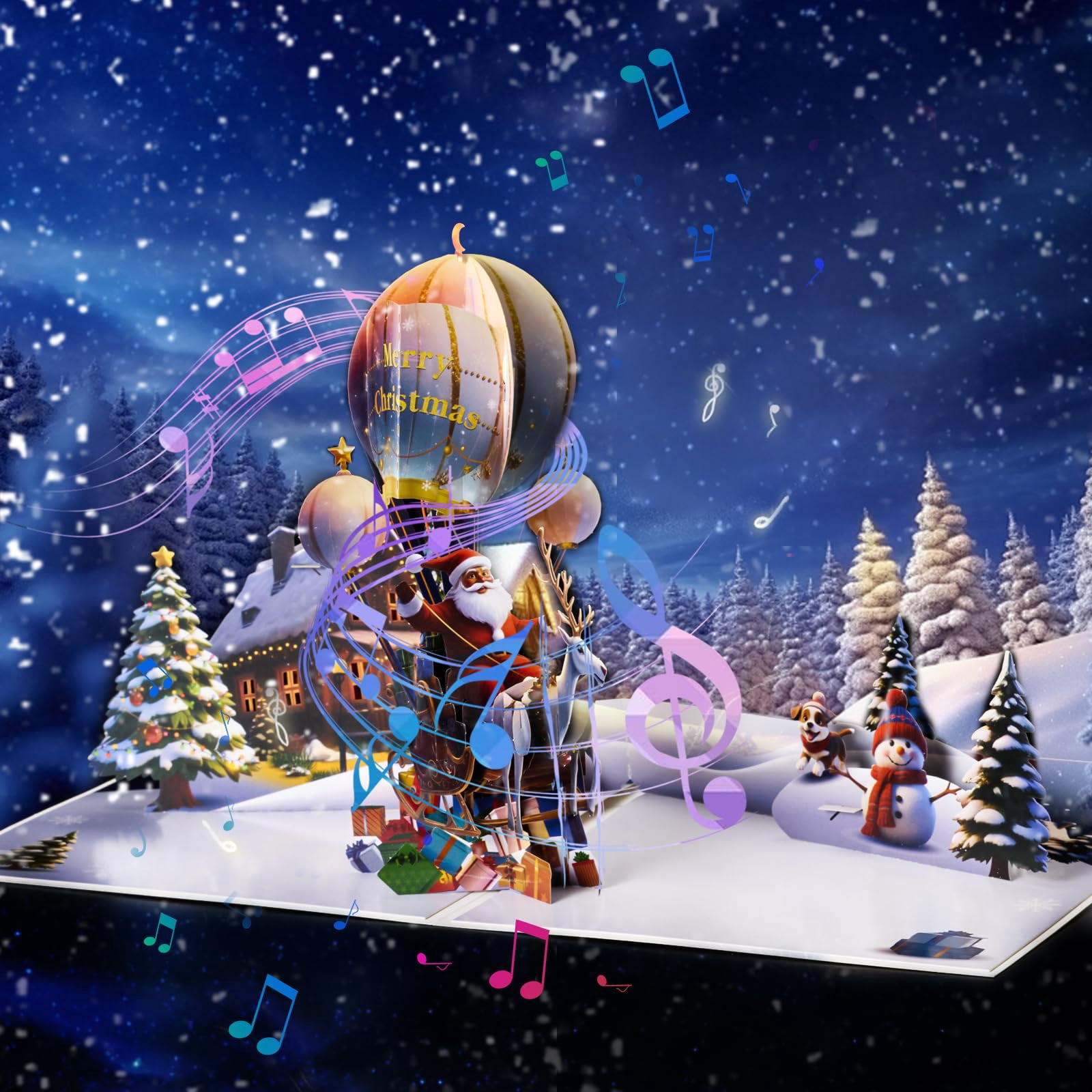 PENGDA Pop Up Christmas Cards with Lights and Santa Claus Christmas ...