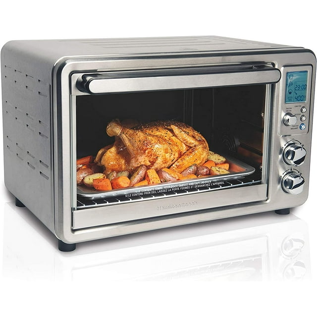 PENGFEI 31190C Digital Display Countertop Convection Toaster Oven with Rotisserie, Large 6-Slice, Stainless Steel