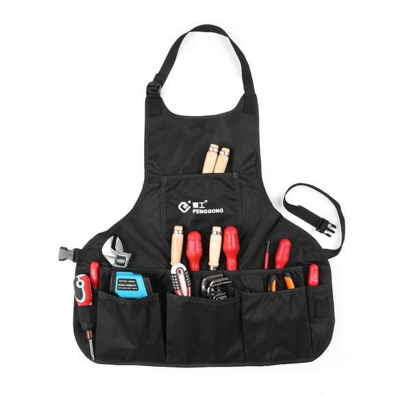 PENGGONG Waterproof Canvas Gardening Tool Apron Tools Bag with Pockets Adjustable Size Fits Men and Women