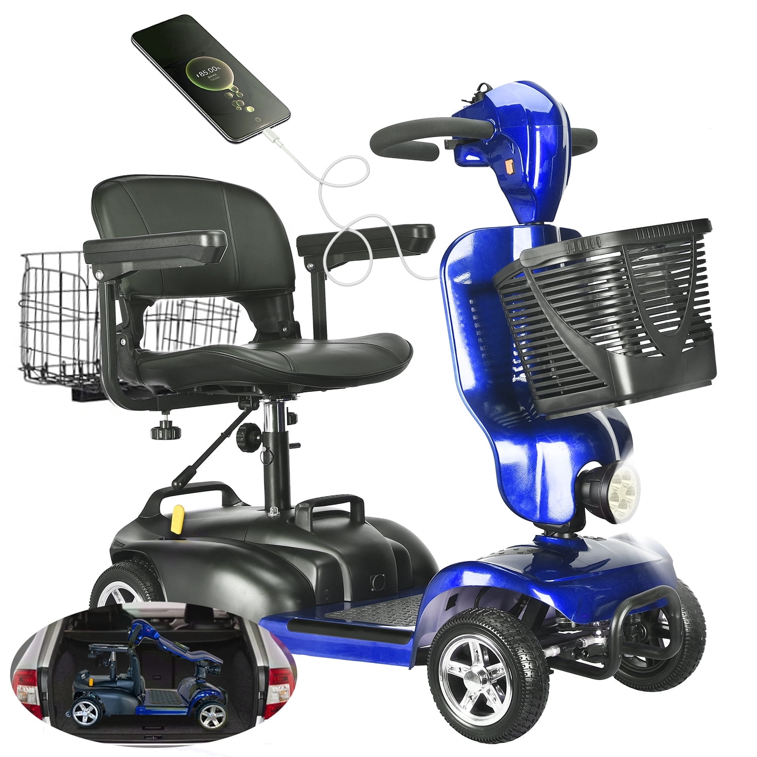 PENGJIE 20A 20miles Adjustable 4Wheel Mobility Scooter with Two