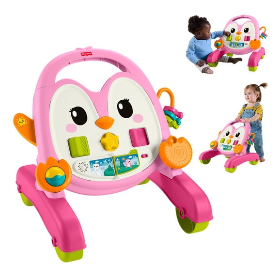 Fisher-Price 2-in-1 Musical Penguin Activity Walker, Pink, Baby to Toddler Push Along Toy