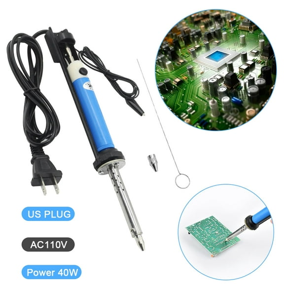 PENGXIANG 110V 40W Electric Handheld Tin Suction Sucker Pen Desoldering Pump Soldering Tool With Nozzle Cleaner Replaceable Nozzle US Plug Repair-Blue