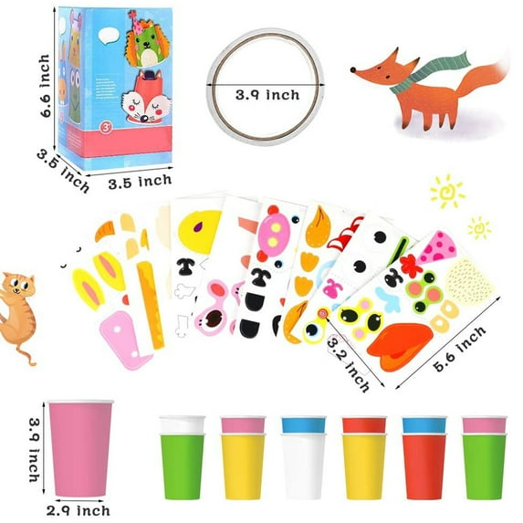 PENGXIANG 12Pcs Kids 3D Diy Handmade Colorful Paper Cups Sticker Material Kit Kindergarten School Art Course Parent-Child Interactive Toys For Kids Birthday Present