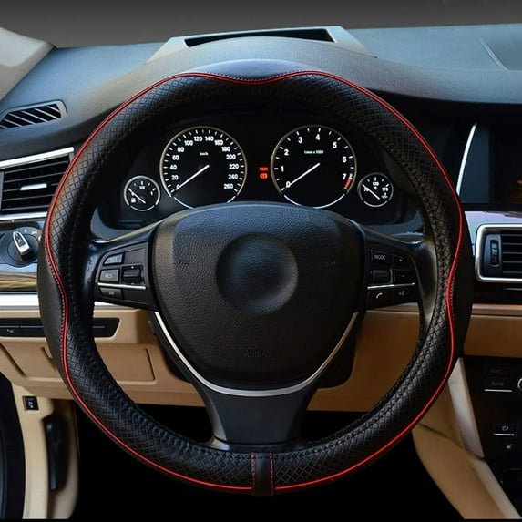 PENGXIANG 14.5-15.5 inch Microfiber Leather Car Steering Wheel Cover, Universal Wear-resistant Protective Cover For Round and D Type Steering Wheel, Using Black Blue Breathable Anti Slip Cloth