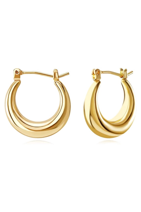 14K Gold Plated Twisted Rope Round Hoop Earrings Lightweight Chunky Open Hoops Gold Hoop Earrings For Women Thick Earrings Fashion Piercing Jewelry Huggie Hoop Earring Lobe Earrings (B)