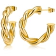 thumbnail image 1 of PENGXIANG 14K Gold Plated Twisted Rope Round Hoop Earrings Lightweight Chunky Open Hoops Gold Hoop Earrings For Women Thick Earrings Fashion Piercing Jewelry Huggie Hoop Earring Lobe Earrings (C), 1 of 7