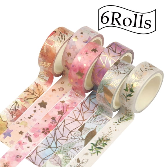 PENGXIANG 16.4ft 6 Rolls Glitter Washi Tape Set, Washi Masking Decorative Tapes for DIY Decor Planners Scrapbooking Adhesive School/Party Supplies