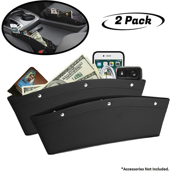 PENGXIANG 2 Pack Car Seat Gap Filler Premium PU Full Leather Seat Console Organizer Car Pocket Organizer Car Interior Accessories, Black