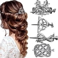 thumbnail image 1 of PENGXIANG 4 Pieces Retro Silver Viking Celtic Hair Clips Vintage Metal Hair Slide Barrettes Hair Clips Hair Sticks Hair Accessories for Women Girls., 1 of 5