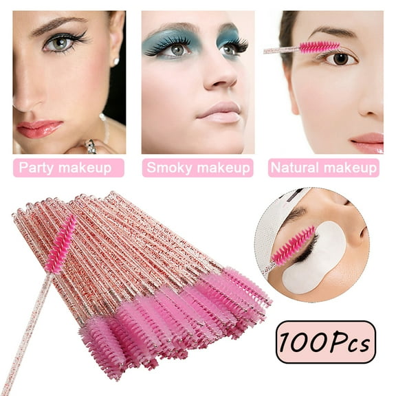 PENGXIANG 50 PCS Eyelash Brush Disposable Mascara Brush Wand for Lashes Spoolie brushes Eyebrow Spoolie Eyelash Extension Supplies (Crystal Pink)