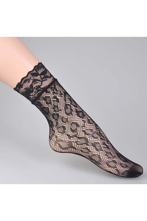 6 Pairs Summer Black Hollow Socks Sexy Lace Fishnet Ankle Socks Thin Tight Stockings For Women And Girls
