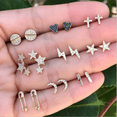 thumbnail image 1 of PENGXIANG 9Pcs Earrings Studs Variety, Bohemian Cross Heart Stars Moon Gold Square Earring Honeymoon Crystal Stud Earrings Kit for Women Fashion Jewelry, 1 of 5
