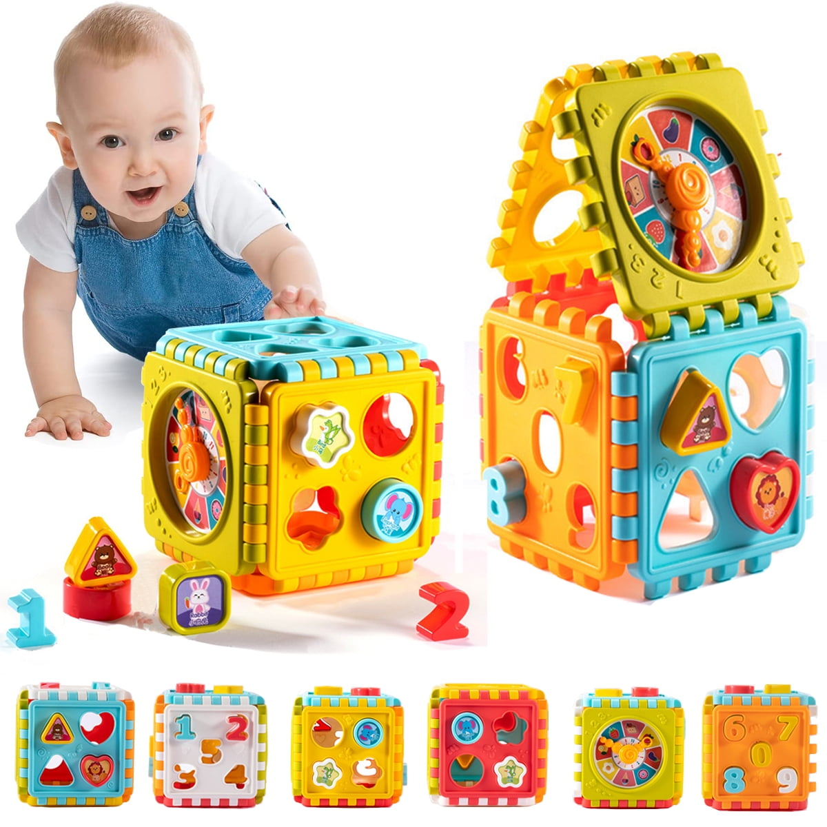 PENGXIANG Baby Activity Cube Toddler Toys - 6 in 1 Shape Sorter Toys Baby Activity Play Centers for Kids Infants Educational Play Cube Preschool Toys for 1 2 Years Old Boys & Girls Holiday