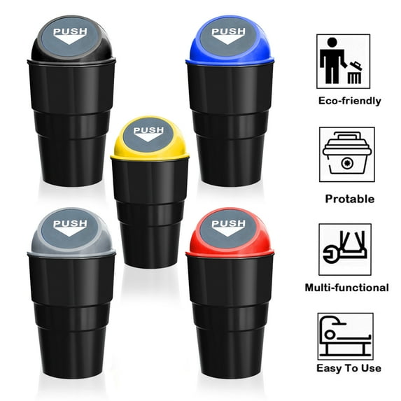 PENGXIANG Car Trash Can with Lid Small Car Trash Bin Portable Vehicle Auto Car Garbage Can Bin Trash Container Fits Cup Holder Console Door Pocket for Car, Office, Home, Bedroo