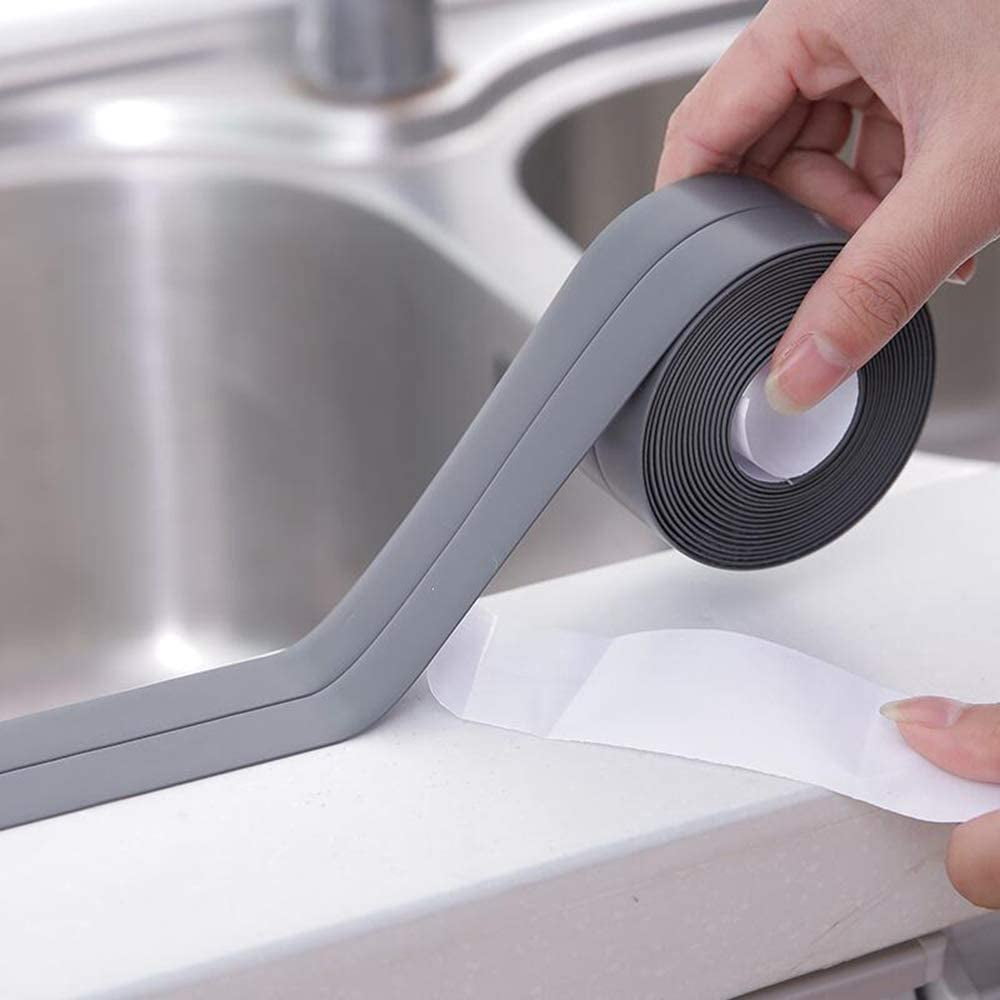 PENGXIANG Caulk Strip,Tub Caulking Tape PVC Self-Adhesive Waterproof Sealing Tape for Kitchen Sink Toilet Bathroom Shower and Bathtub Floor Wall Edge Protector-1-1/2" x 11' Gray