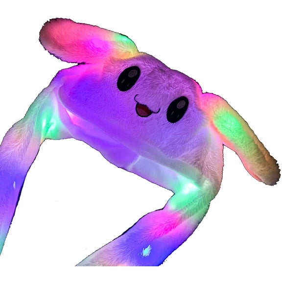 PENGXIANG Cute Plush Bunny Hat Rabbit Cap - Ears Popping Up When Pressing The Paws (LED Bunny Hat)