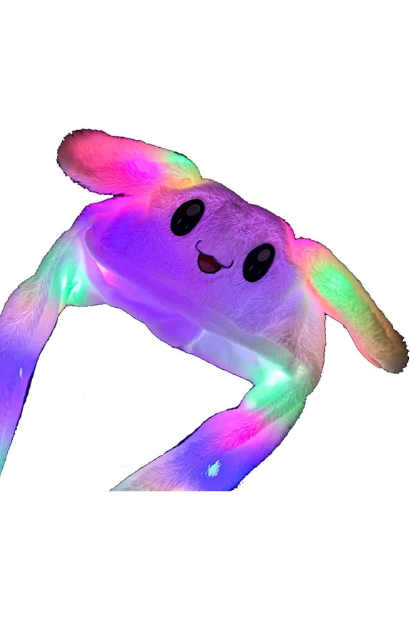 Cute Plush Bunny Hat Rabbit Cap - Ears Popping Up When Pressing The Paws (LED Bunny Hat)