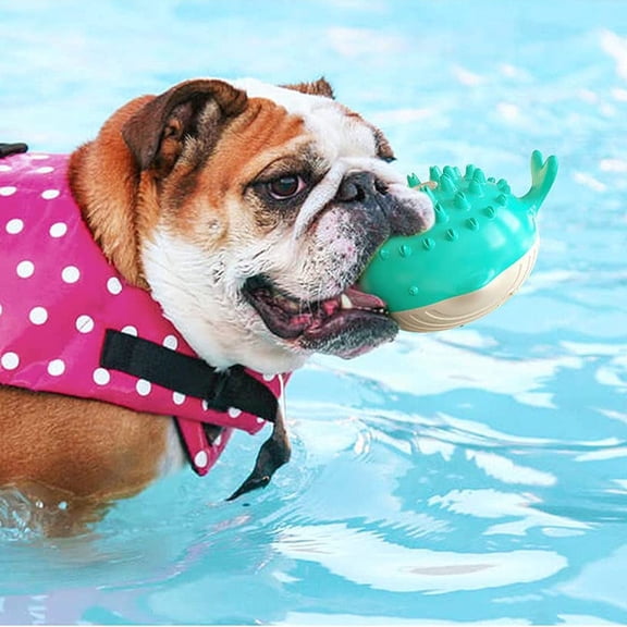 PENGXIANG Dog Floating Play Water Toy Automatic Water Spray Bathing Swimming Pet Toy Multi-Functional Tooth Cleanning Chew Ball Toy (Blue)