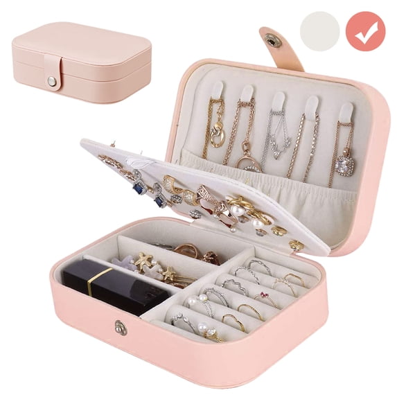 PENGXIANG Jewelry Box, Double Layer Jewelry Organizer for Necklace Earrings Ring Watch Bracelet Storage Jewelry Case for Women Girls Gift (Pink)