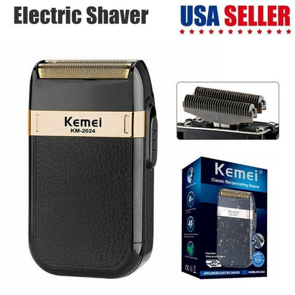 PENGXIANG KeMei Waterproof Reciprocating Razor Shaver Cordless Electric Rechargeable Shavers Precision Beard Sideburn Trimmer Razors Twin Blade Washable Grooming Razor,Cordless and USB KM-2024