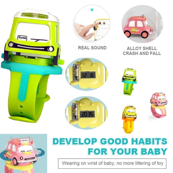 PENGXIANG Kids Digital Watch - Pull Back car Toys, with Touch Change Sound & Light,Wrist Pals Toys for 2 3 4 5 Boys&Girls Years Old