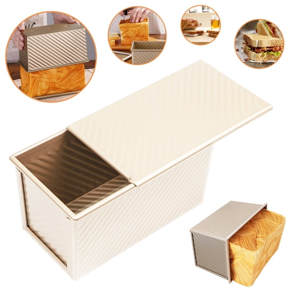 PENGXIANG Loaf Pan with Lid,Toast Bread Pad with Lid 1 lb Dough Capacity Non-Stick Bakeware for Baking Pullman Loaf Mold Carbon Steel Corrugated Bread Box , with Cover (8.3X4.3X4.7 Inch)