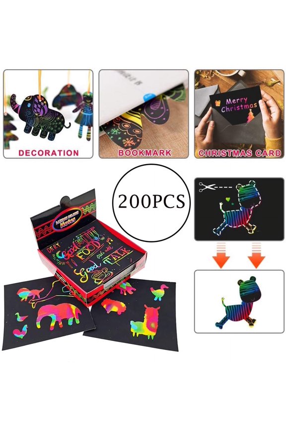 Rainbow Scratch Paper Off Mini Art Notes 2 Wooden Stylus Set: 100 Sheets of Rainbow Scratch Paper for Kids Arts and Crafts, Airplane or Car Travel Toys, Fun Gift for Girls, Women or Anyone