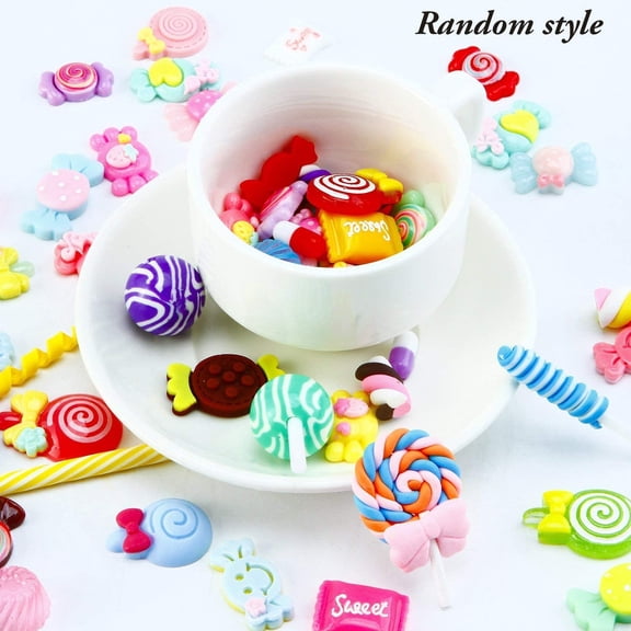 PENGXIANG Resin Flatback Charms, 60pcs Slime Charms and Containers Mixed Candy Cake Sweets Resin Cabochons for DIY Crafts, Scrapbooking, Jewelry Making Mixed Resin Flatback Slime Beads Making Supplies