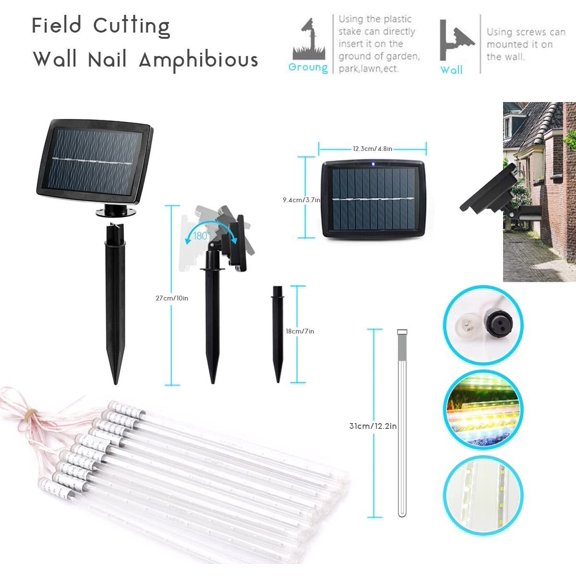 PENGXIANG Solar Meteor Shower Rain Lights,10 Tube 360 LEDs Outdoor Christmas String Light,Waterproof Snow Falling Raindrop Icicle Cascading Decoration Lights for Party Garden Home(Multi Color)