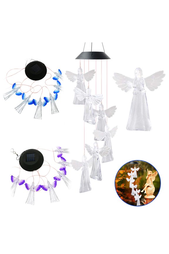 Solar Wind Chimes,Solar Changing Color Angel Wind Chime LED Hanging Lamp Windchime Light LED Colorful Power Solar Wind Chimes Yard Home Garden Corridor, Balcony Decor Transparent