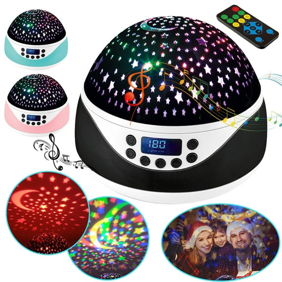 PENGXIANG Star Projector USB Rechargeable Night Galaxy Light Batteries Powered Kid Projector Timer with Music, 128MB TF Card, Diaplay and Remote (Black)