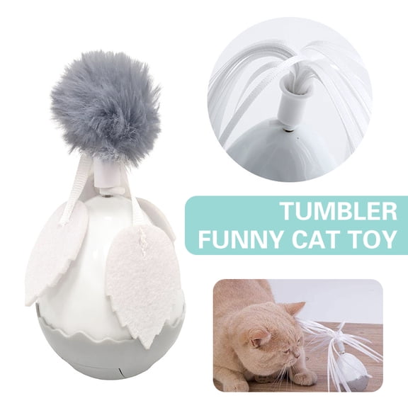 PENGXIANG Tumbler Cat Toy With Tassel And Fuzz Ball 360 Automatic Rotation Feather Tease Cat Stick Kitten Dangler Rod Interactive Toys For Pet