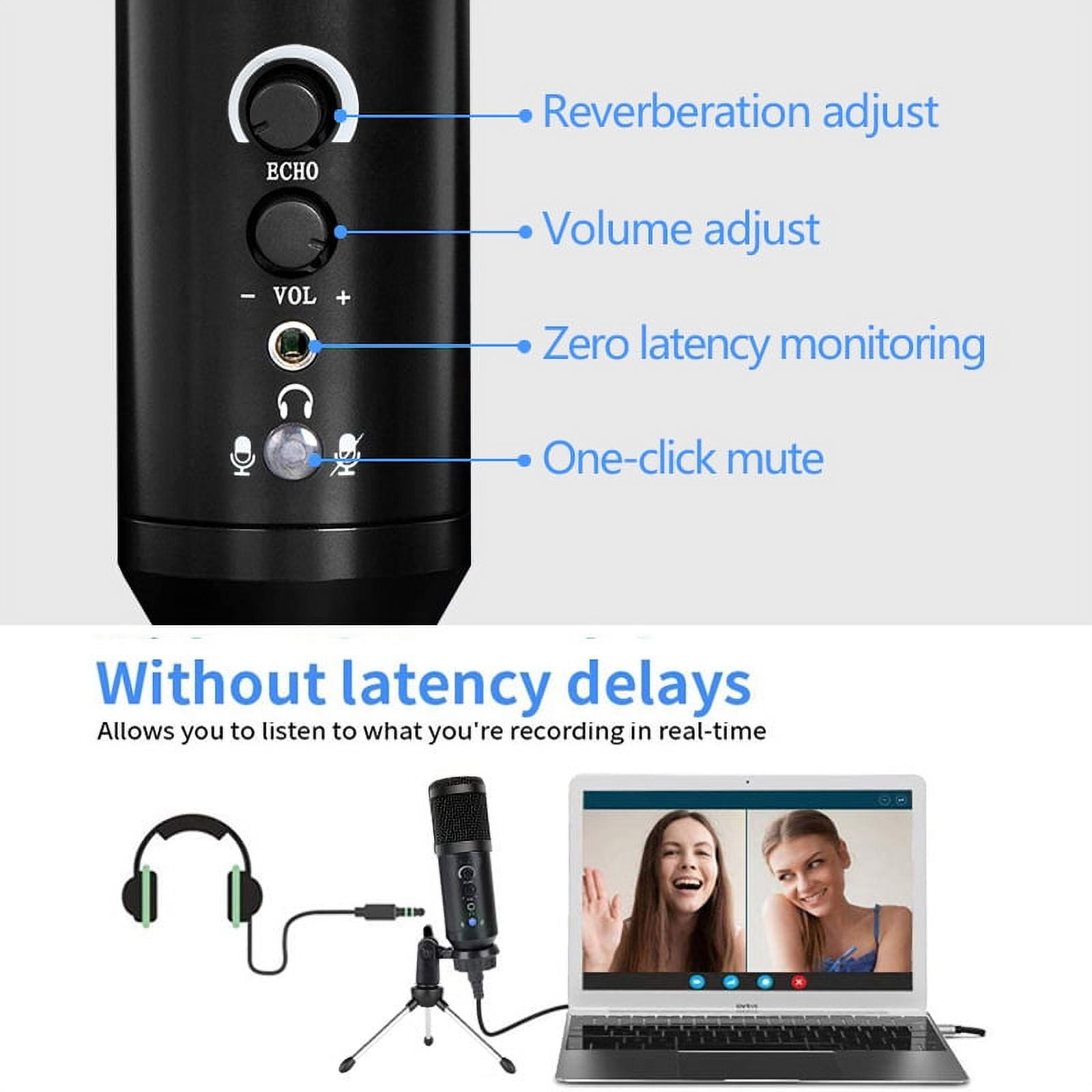 PENGXIANG USB Microphone for Computer, Professional Studio Cardioid Condenser Mic Kit Compatible with Mac PC Laptop for Skype YouTube Teaching Gaming Recording