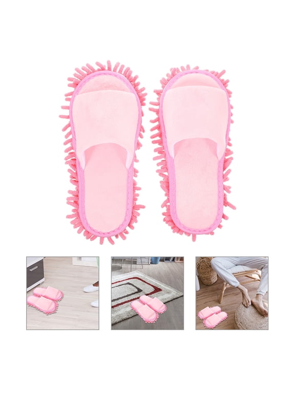 1 Pair Dusting Slippers Mop Slippers Pink Open Toe Short Plush Chenille Suitable For Men Women Daily Use