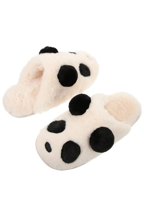 Women's Plush Panda Indoor Slippers, Non- Fuzzy Animal House Shoes, Warm and Comfortable, 1 Pair