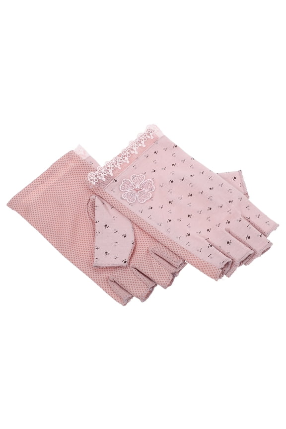 Summer Gloves for Women Fingerless Gloves Cotton Pink 1 Pair