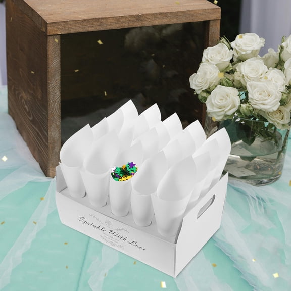 PENIKOKO 1 Set Wedding Confetti Cones Classic White Paper Storage for Petal and Candy Holder Couples Event Planners