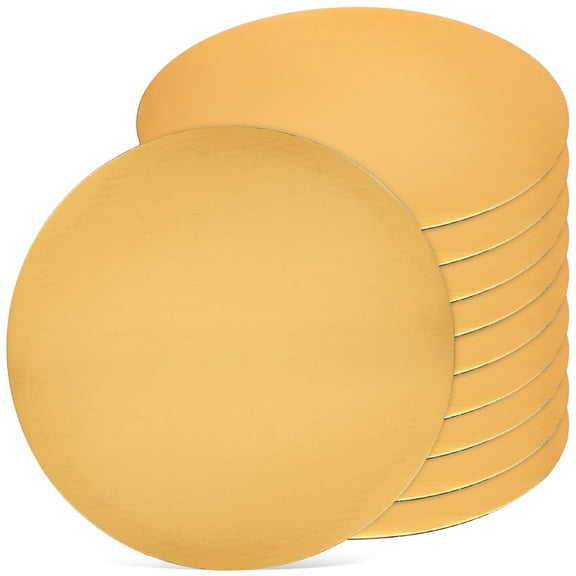 PENIKOKO 10 Inch Round Cake Boards 2pcs Disposable Grease Proof Food Grade Pastry Trays for Baking and Desserts Wedding Supplies Birthday Party Gold