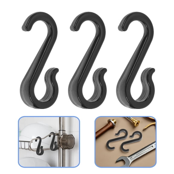 PENIKOKO 100Pcs Black Plastic S Hooks No Drill Installation for Ceiling Track, Curtain Hanging, and Connector Accessories