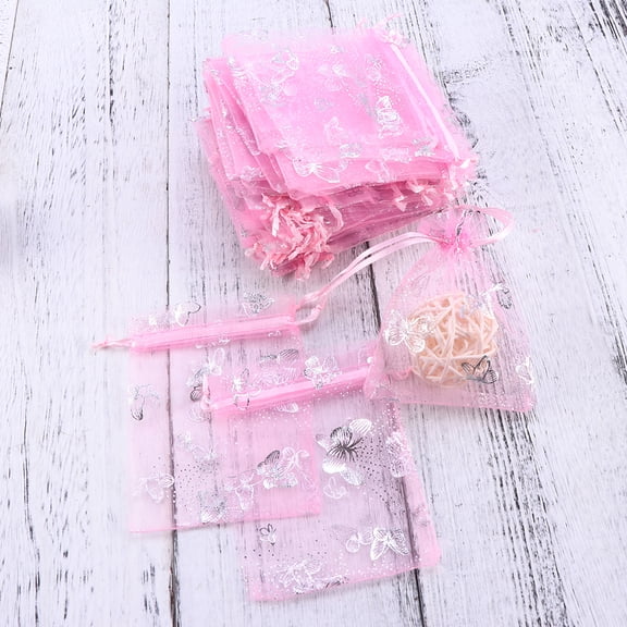 PENIKOKO 100Pcs Pink Mesh Drawstring Pouches Durable for Party Favor Wedding Candy and Small Bags