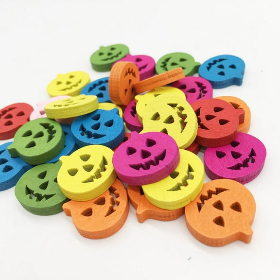 PENIKOKO 100pcs Decorative Buttons Ornamental Novelty Buttons Pumpkin Shape Wooden Buttons Craft Projects