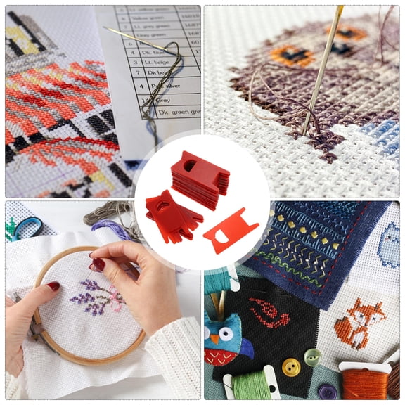 PENIKOKO 100pcs Embroidery Thread Winding Board Plastic Red for Craft Storage