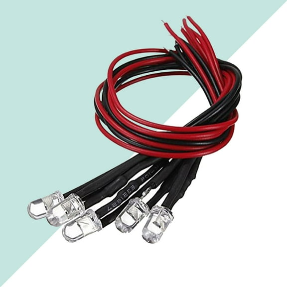 PENIKOKO 10Pcs White LED Pre Wired Bulbs 12V 5mm Round Light with Flexible Cable for