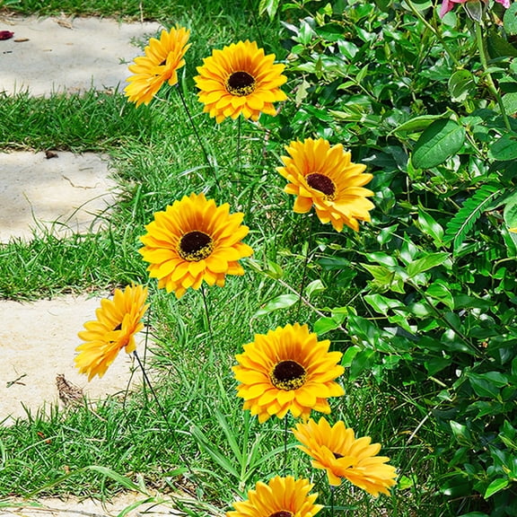 PENIKOKO 10Pcs Yellow Sunflower Garden Stakes Decorative Metal Flower Yard Insert for Outdoor Lawn and Garden Decor