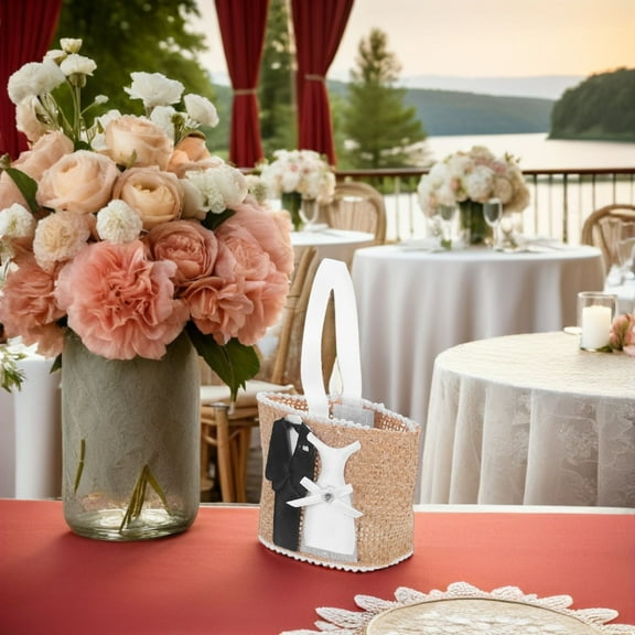 PENIKOKO 12-Pack Multi-Color Burlap Favor Bags with Handles for Wedding Candy Cookies Jewelry 6.3 x 4.7 Inches