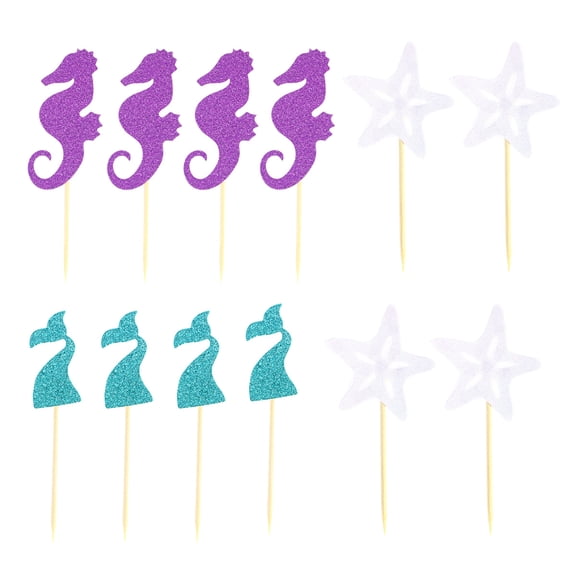 PENIKOKO 12Pcs Ocean-Themed Cupcake Picks Assorted Colors for Birthday Party Jelly Fruit Dessert Decoration