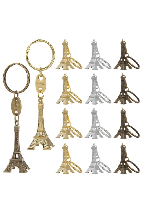 12-Piece Retro Eiffel Tower Keychain Set Assorted Colors Pendant Decoration Gift for Family and Friends